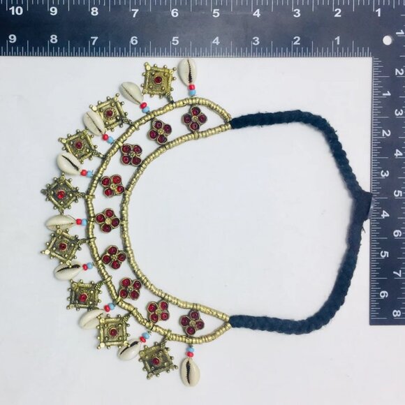 Tribal Golden Beaded Necklace, Vintage Choker Necklace With Dangling Golden - Picture 5 of 6